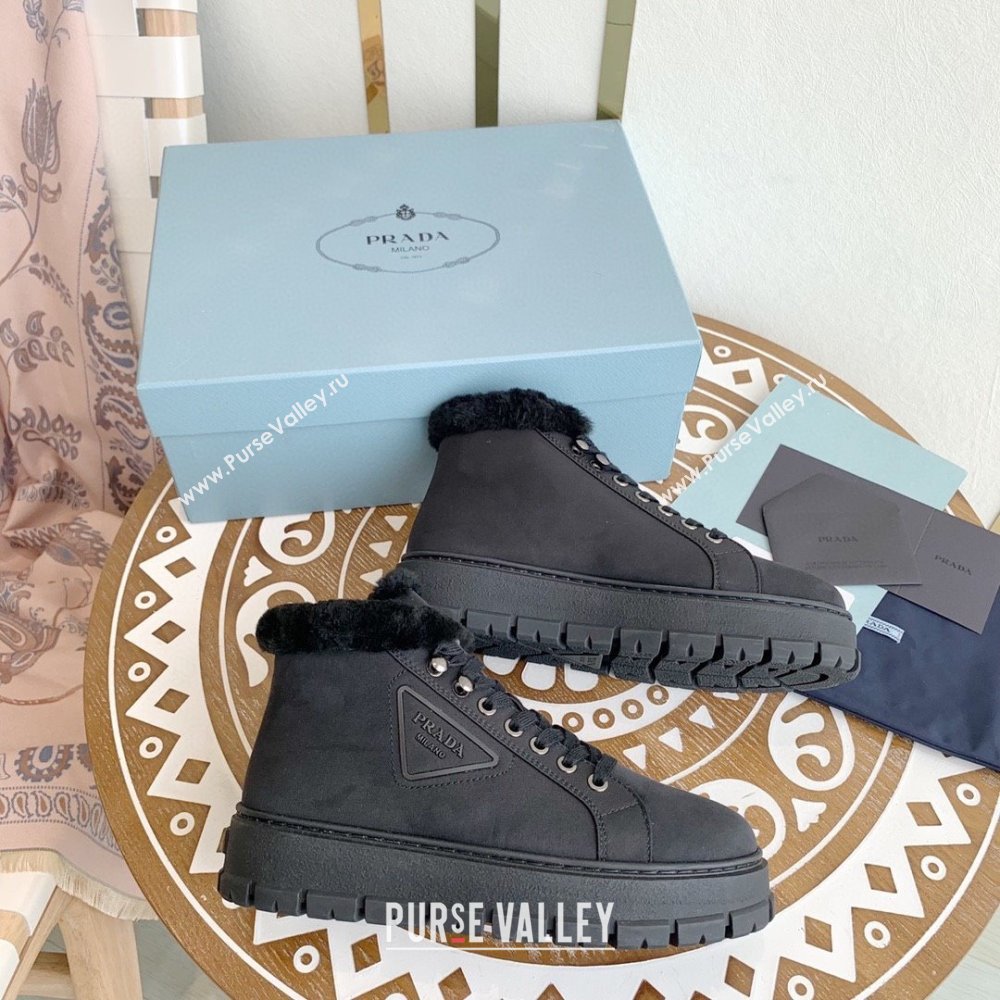 Prada Nylon lace-up booties navy blue 1T490M 2023 (keer-231023-09)
