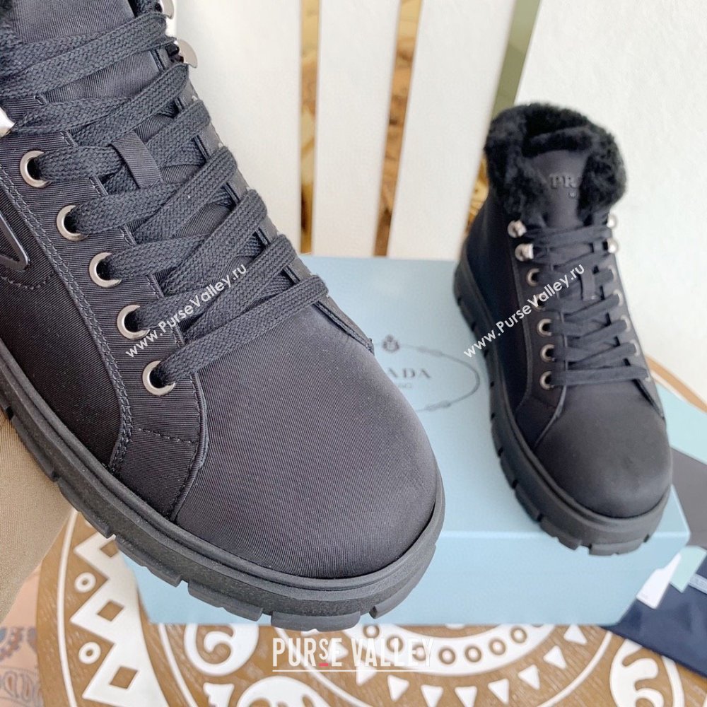 Prada Nylon lace-up booties navy blue 1T490M 2023 (keer-231023-09)