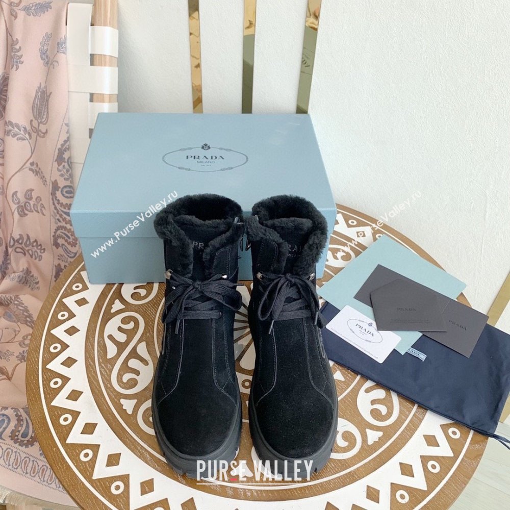 Prada Nylon gabardine lace-up booties black 1T492M 2023 (keer-231023-10)