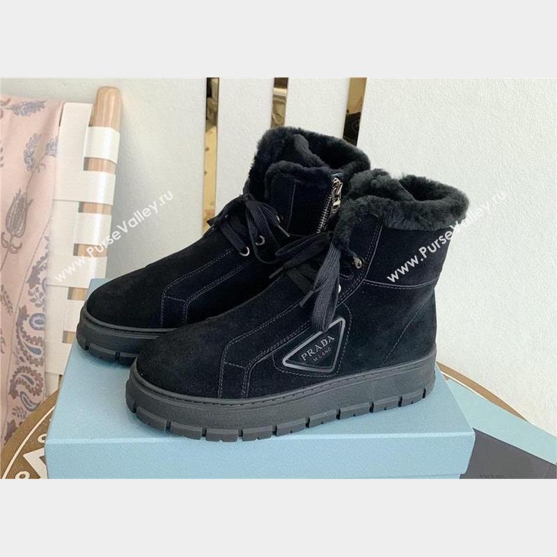 Prada Nylon gabardine lace-up booties black 1T492M 2023 (keer-231023-10)