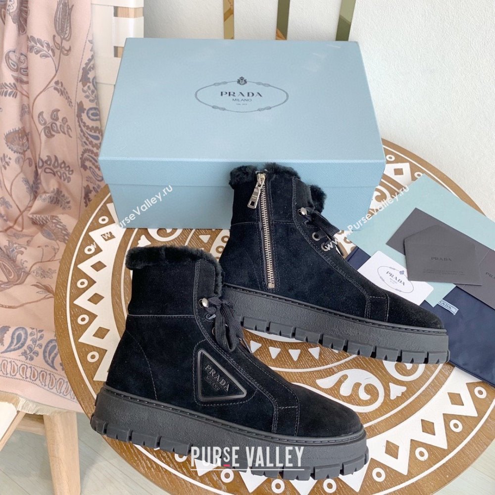 Prada Nylon gabardine lace-up booties black 1T492M 2023 (keer-231023-10)