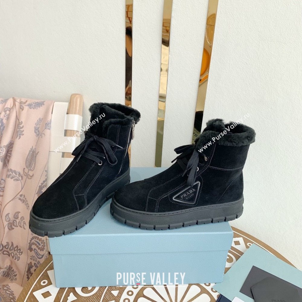 Prada Nylon gabardine lace-up booties black 1T492M 2023 (keer-231023-10)