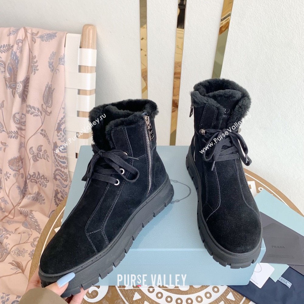 Prada Nylon gabardine lace-up booties black 1T492M 2023 (keer-231023-10)