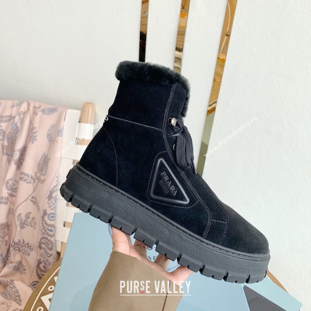 Prada Nylon gabardine lace-up booties black 1T492M 2023 (keer-231023-10)