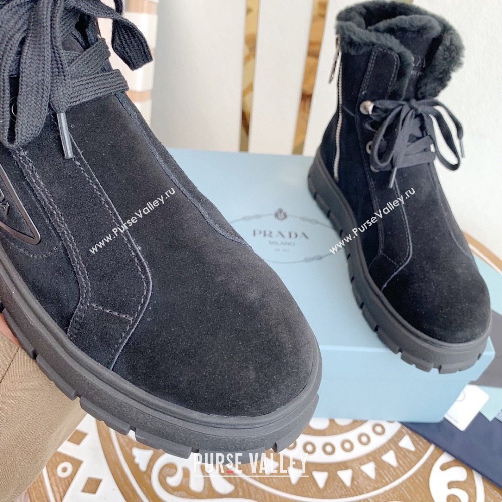 Prada Nylon gabardine lace-up booties black 1T492M 2023 (keer-231023-10)