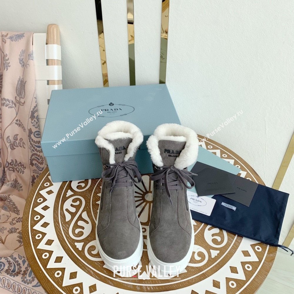 Prada Nylon gabardine lace-up booties dark grey 1T492M 2023 (keer-231023-11)