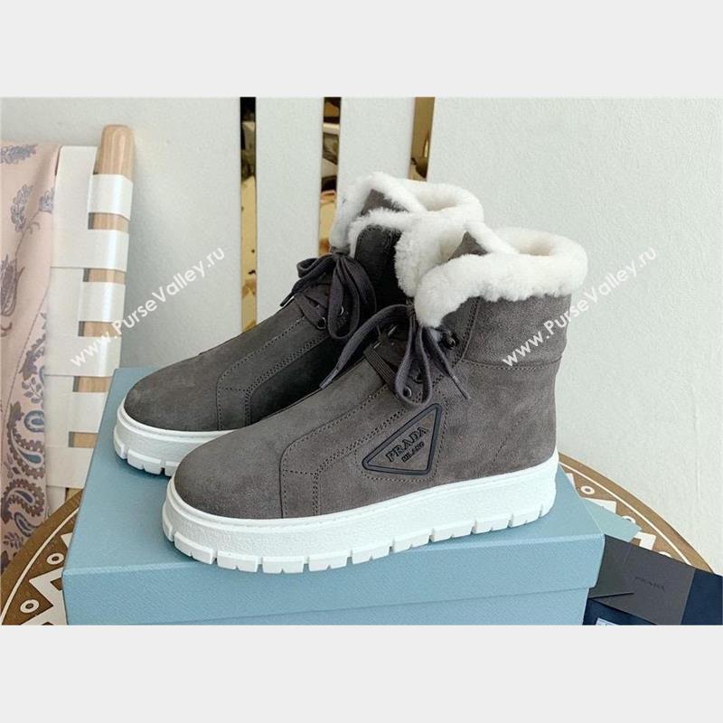 Prada Nylon gabardine lace-up booties dark grey 1T492M 2023 (keer-231023-11)