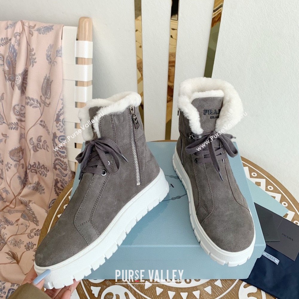 Prada Nylon gabardine lace-up booties dark grey 1T492M 2023 (keer-231023-11)