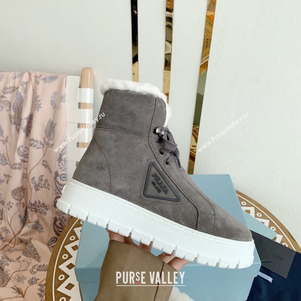 Prada Nylon gabardine lace-up booties dark grey 1T492M 2023 (keer-231023-11)