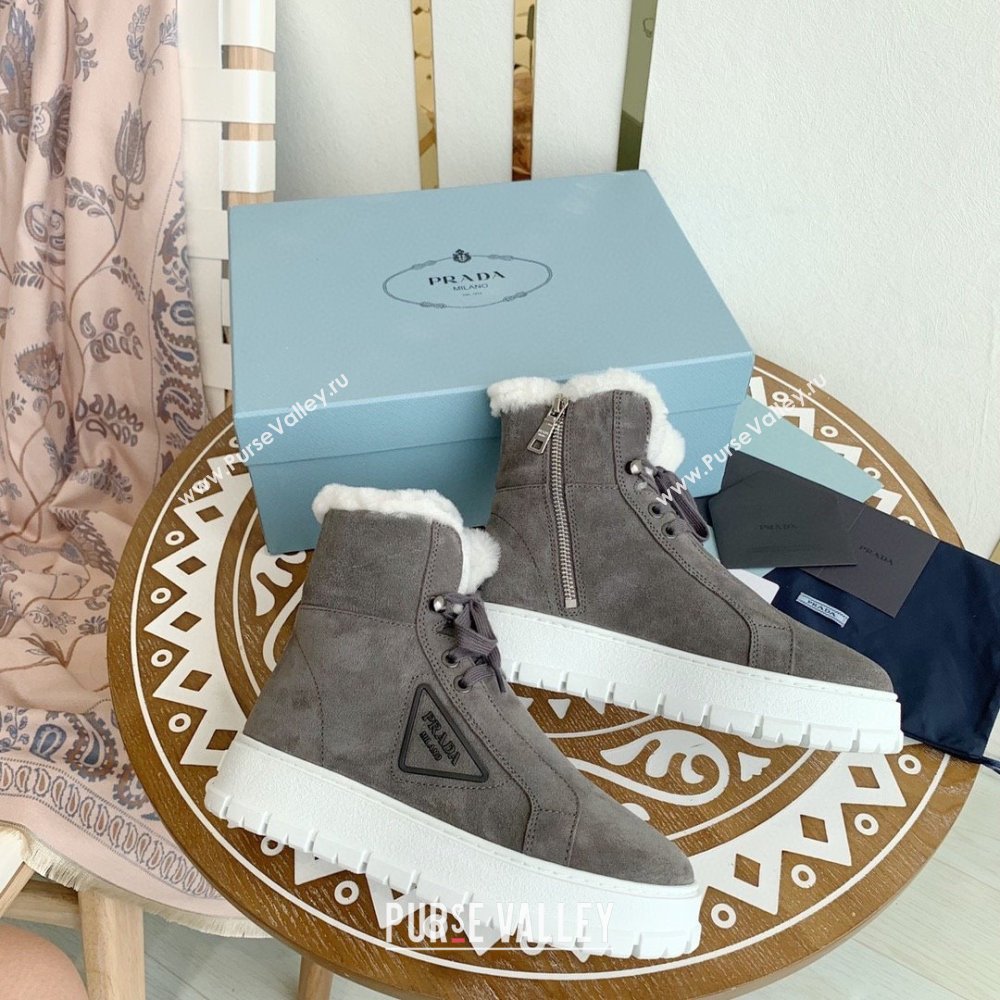 Prada Nylon gabardine lace-up booties dark grey 1T492M 2023 (keer-231023-11)