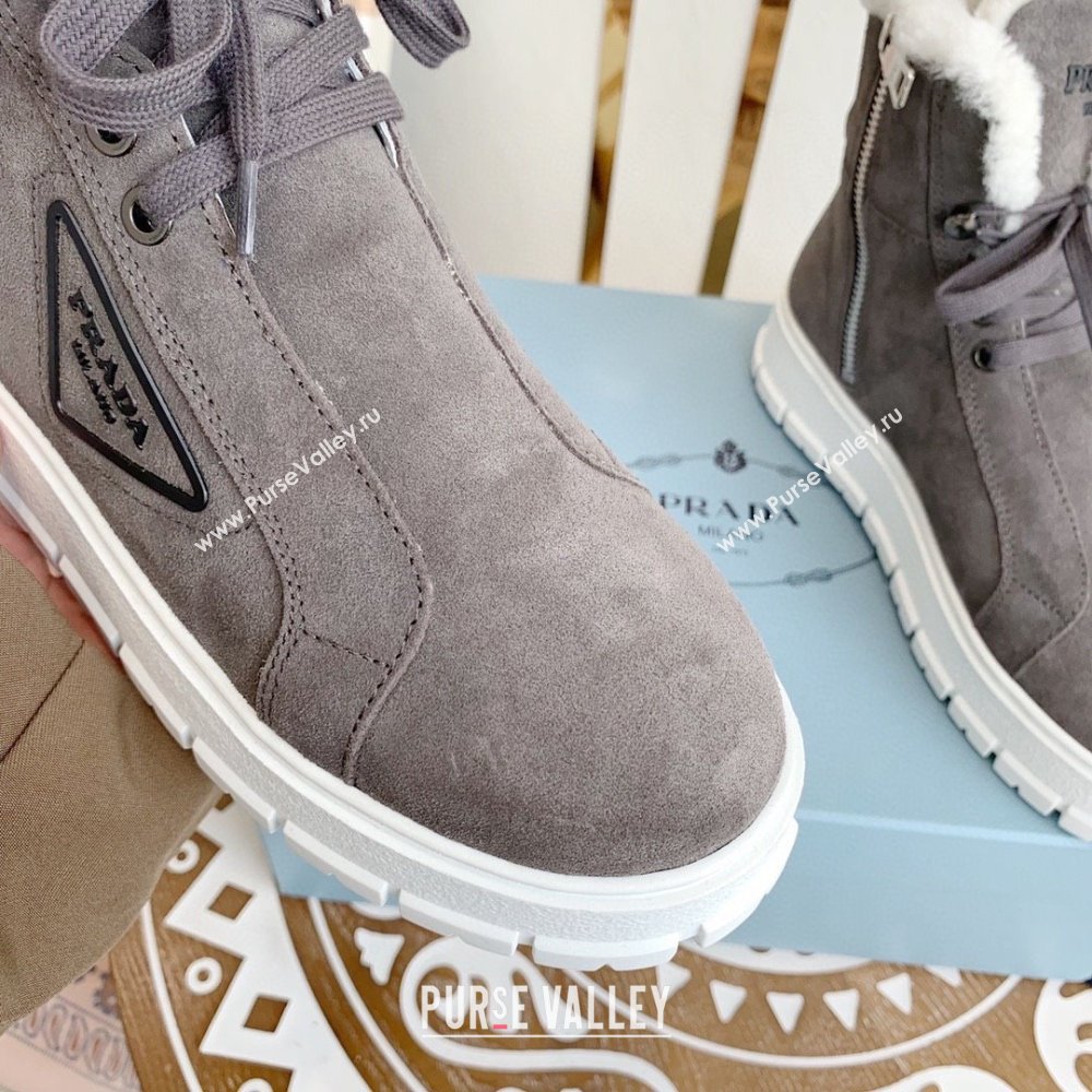 Prada Nylon gabardine lace-up booties dark grey 1T492M 2023 (keer-231023-11)