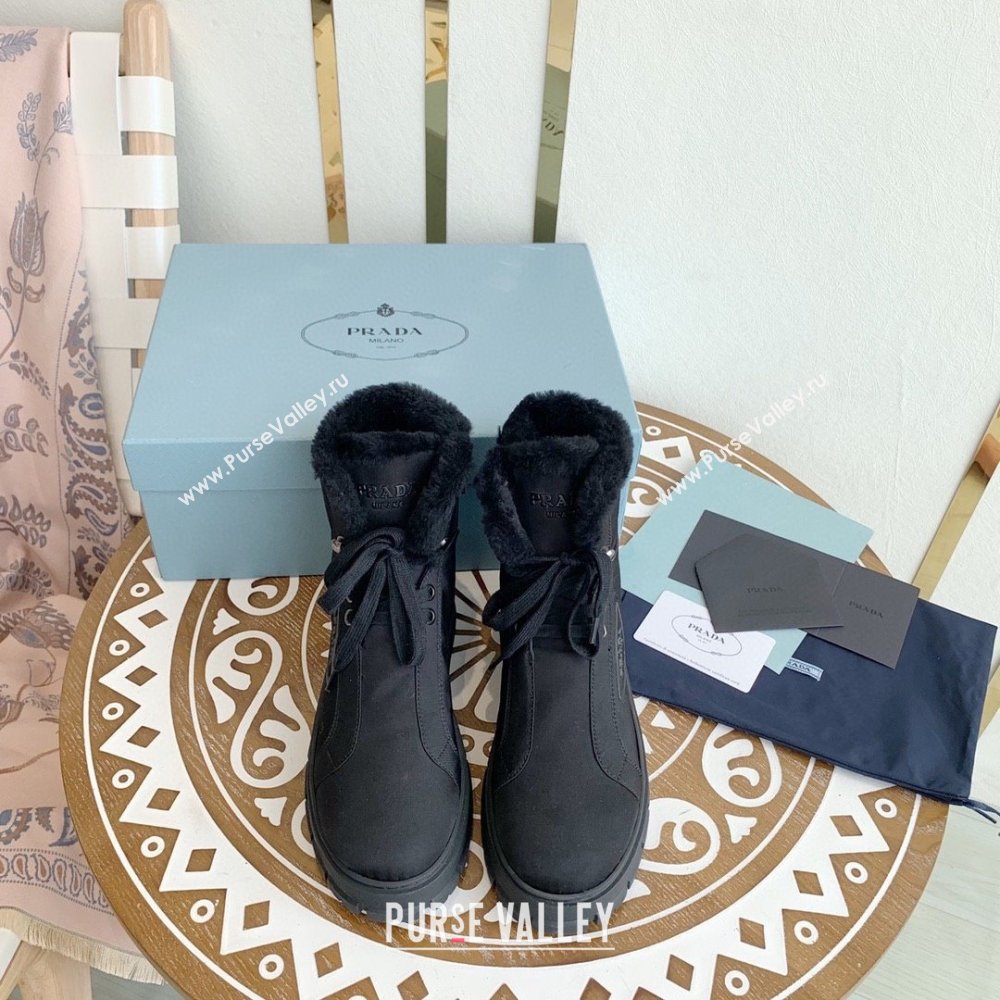 Prada Nylon gabardine lace-up booties navy blue 1T492M 2023 (keer-231023-12)
