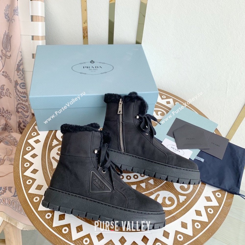 Prada Nylon gabardine lace-up booties navy blue 1T492M 2023 (keer-231023-12)