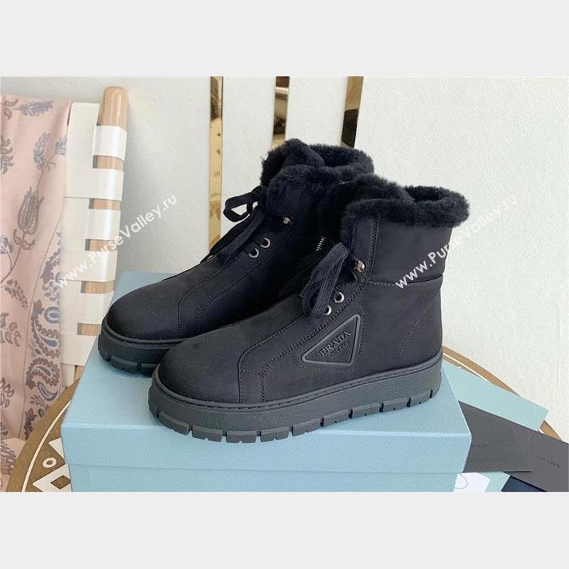 Prada Nylon gabardine lace-up booties navy blue 1T492M 2023 (keer-231023-12)