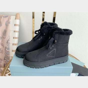 Prada Nylon gabardine lace-up booties navy blue 1T492M 2023 (keer-231023-12)