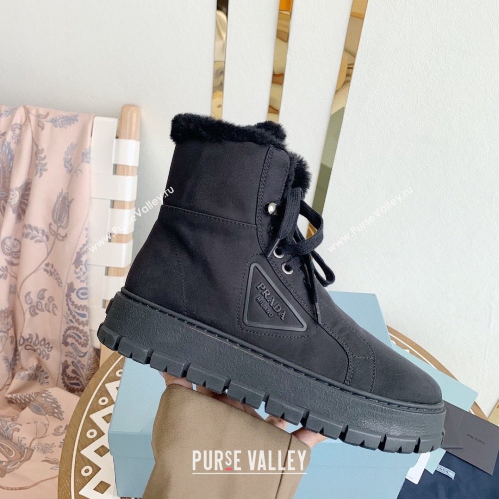 Prada Nylon gabardine lace-up booties navy blue 1T492M 2023 (keer-231023-12)