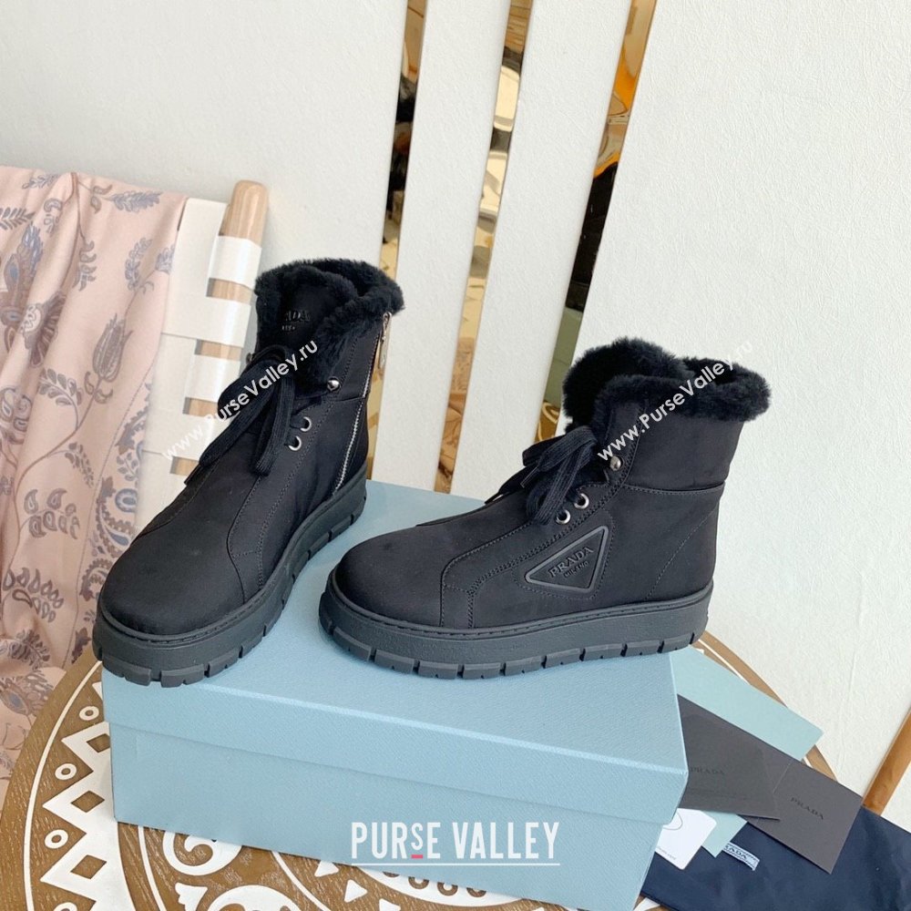 Prada Nylon gabardine lace-up booties navy blue 1T492M 2023 (keer-231023-12)