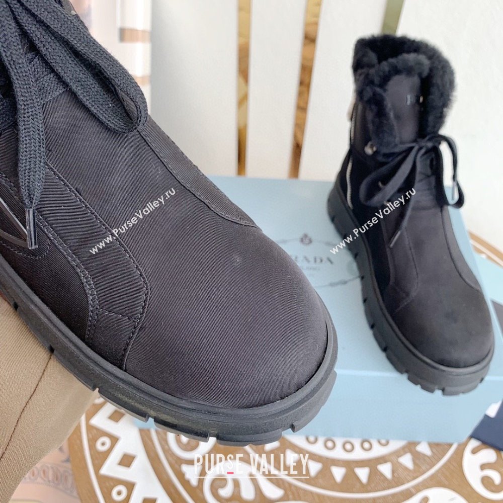 Prada Nylon gabardine lace-up booties navy blue 1T492M 2023 (keer-231023-12)