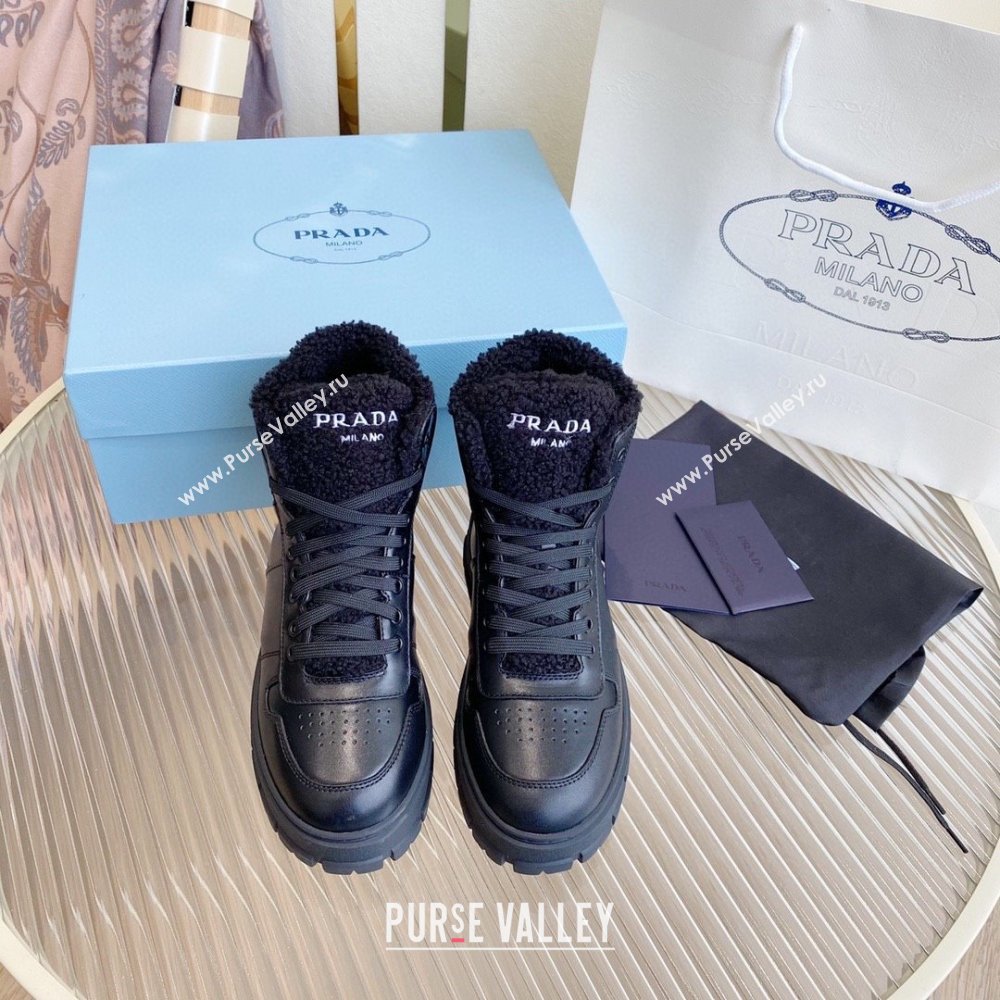 Prada Leather and shearling high-top sneakers black 1T948M 2023 (diliya-231024-05)