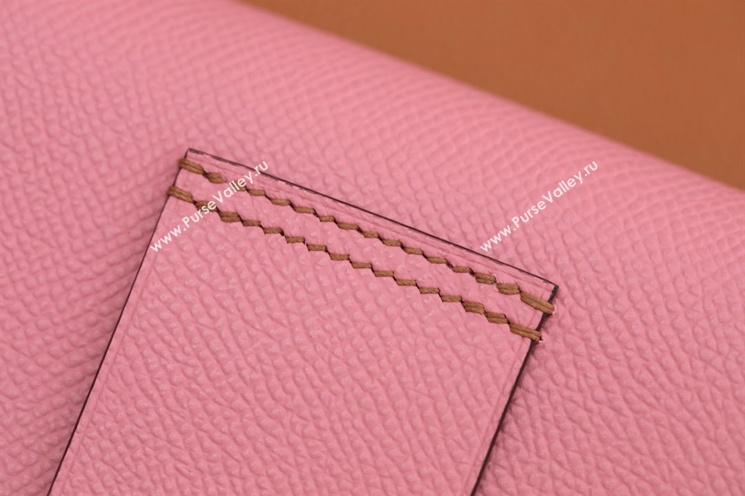 Hermes epsom leather Constance Slim Wallet with belt handmade pink/silver (original quality) (ayan-240115-13)