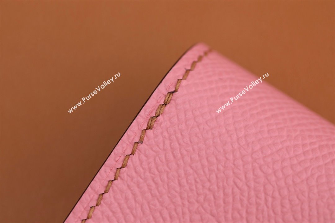 Hermes epsom leather Constance Slim Wallet with belt handmade pink/silver (original quality) (ayan-240115-13)