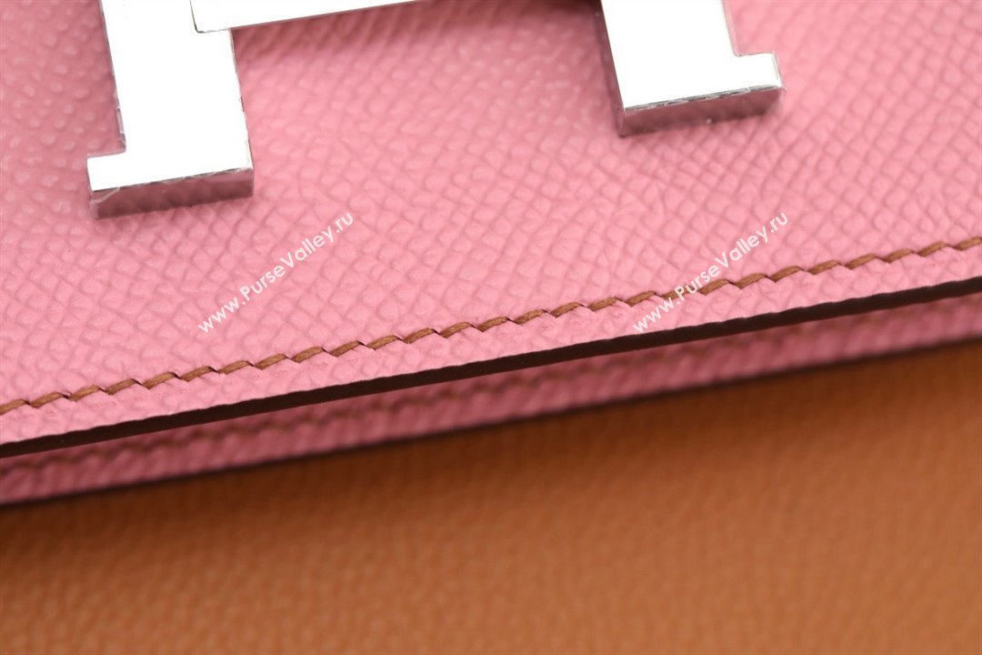 Hermes epsom leather Constance Slim Wallet with belt handmade pink/silver (original quality) (ayan-240115-13)