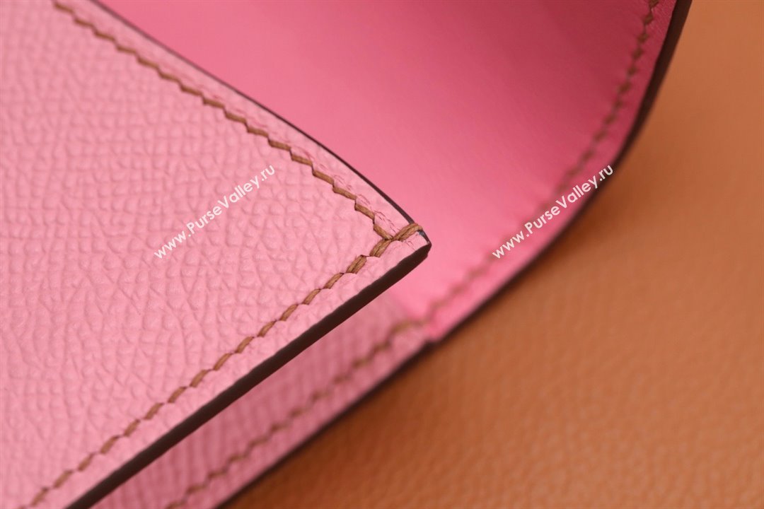 Hermes epsom leather Constance Slim Wallet with belt handmade pink/silver (original quality) (ayan-240115-13)