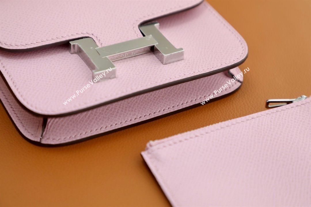 Hermes epsom leather Constance Slim Wallet with belt handmade mauve sylvestre/silver (original quality) (ayan-240115-14)