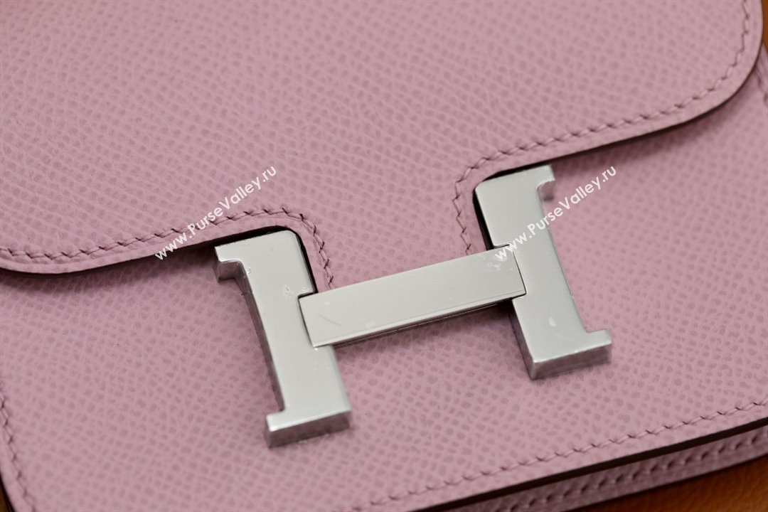 Hermes epsom leather Constance Slim Wallet with belt handmade mauve sylvestre/silver (original quality) (ayan-240115-14)