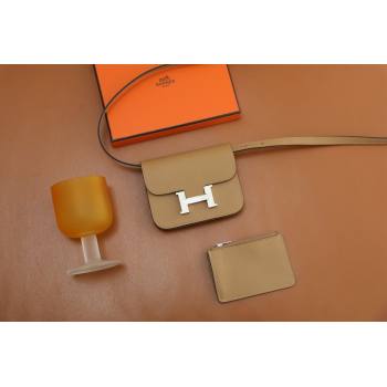 Hermes epsom leather Constance Slim Wallet with belt handmade chai/silver (original quality) (ayan-240115-03)