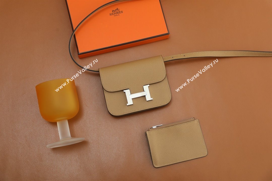 Hermes epsom leather Constance Slim Wallet with belt handmade chai/silver (original quality) (ayan-240115-03)