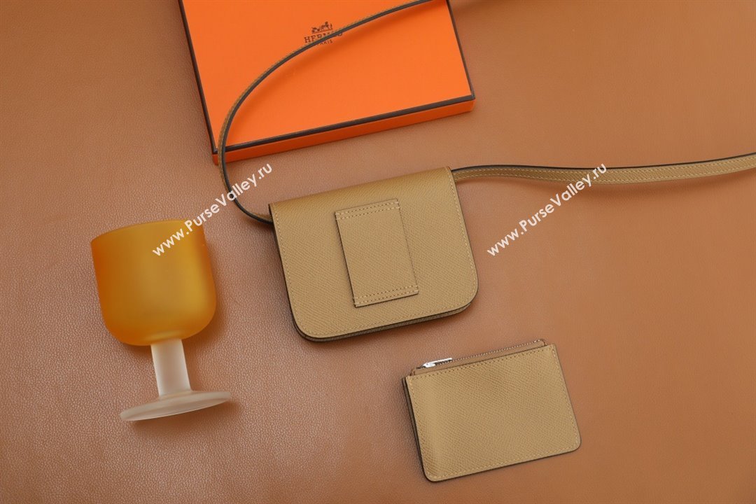 Hermes epsom leather Constance Slim Wallet with belt handmade chai/silver (original quality) (ayan-240115-03)