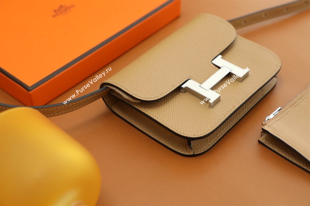 Hermes epsom leather Constance Slim Wallet with belt handmade chai/silver (original quality) (ayan-240115-03)