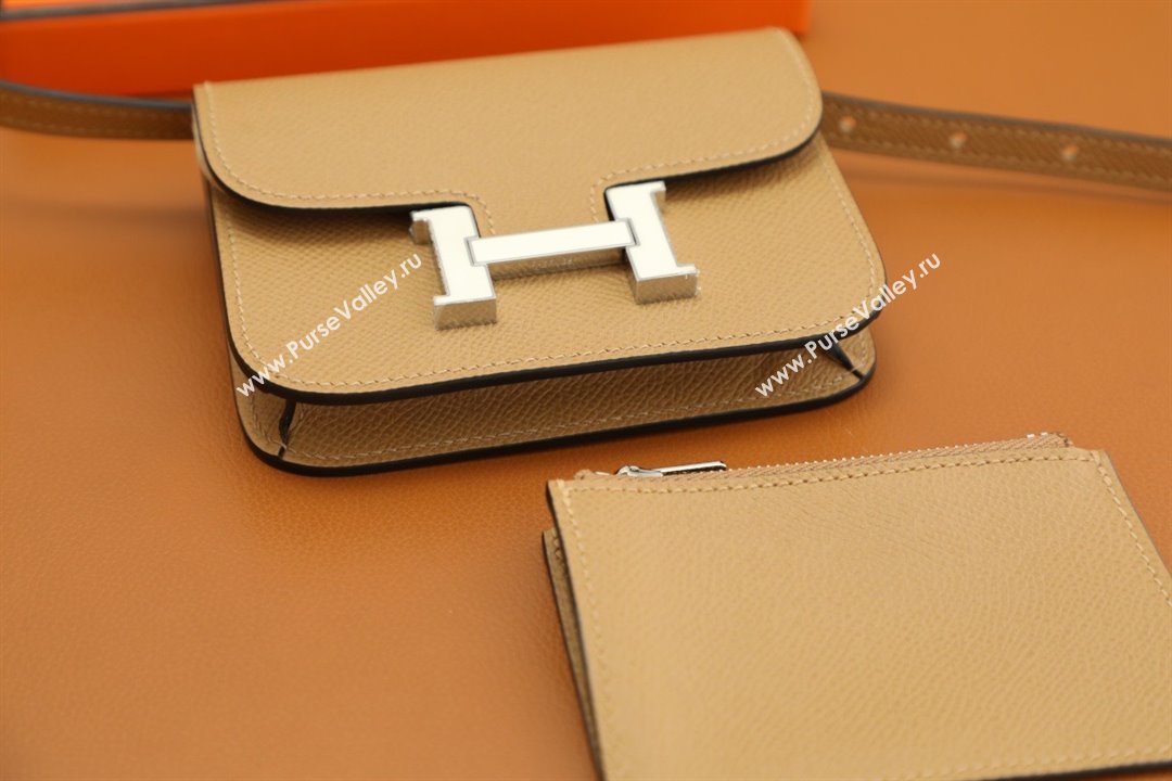 Hermes epsom leather Constance Slim Wallet with belt handmade chai/silver (original quality) (ayan-240115-03)