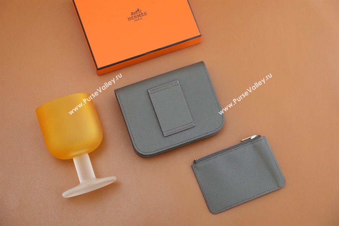 Hermes epsom leather Constance Slim Wallet with belt handmade gris etain/silver (original quality) (ayan-240115-04)