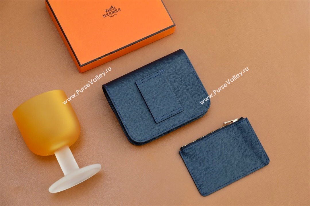 Hermes epsom leather Constance Slim Wallet with belt handmade bleu nuit/gold (original quality) (ayan-240115-07)