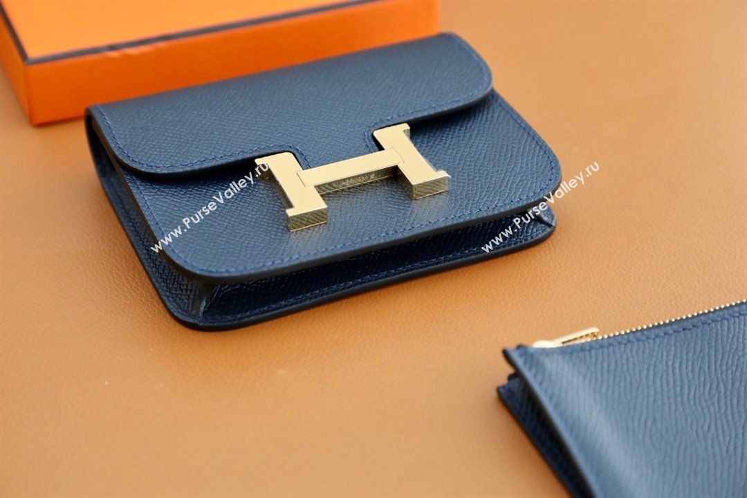 Hermes epsom leather Constance Slim Wallet with belt handmade bleu nuit/gold (original quality) (ayan-240115-07)