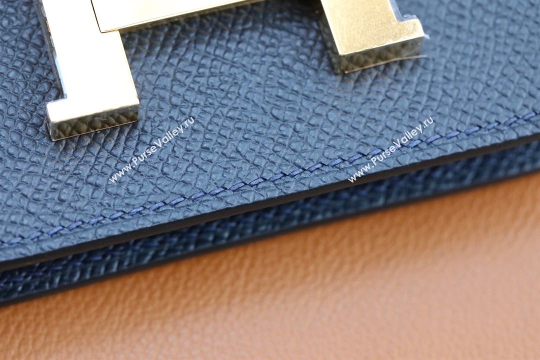 Hermes epsom leather Constance Slim Wallet with belt handmade bleu nuit/gold (original quality) (ayan-240115-07)