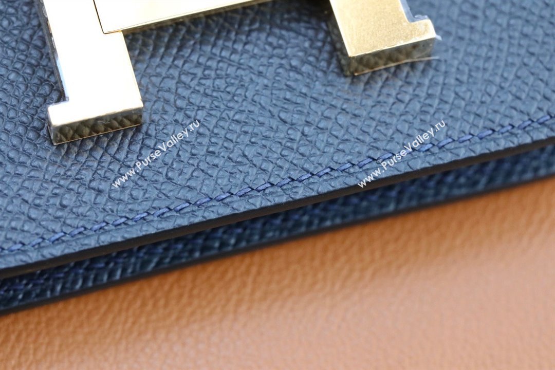 Hermes epsom leather Constance Slim Wallet with belt handmade bleu nuit/gold (original quality) (ayan-240115-07)