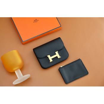 Hermes epsom leather Constance Slim Wallet with belt handmade noir/gold (original quality) (ayan-240115-08)