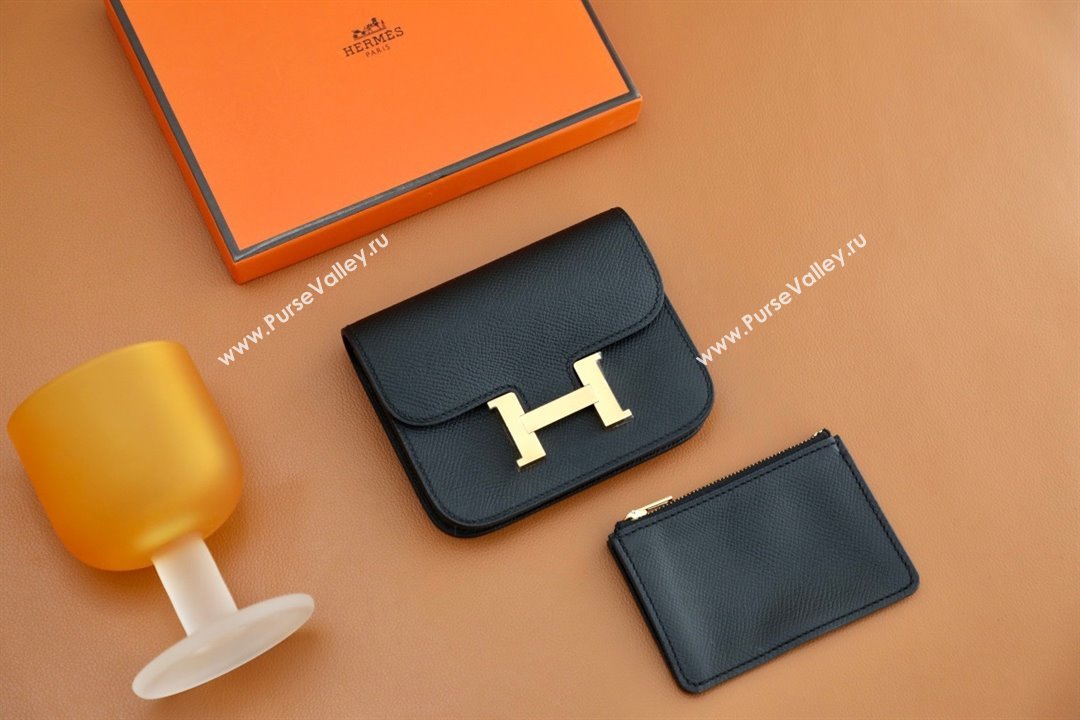 Hermes epsom leather Constance Slim Wallet with belt handmade noir/gold (original quality) (ayan-240115-08)