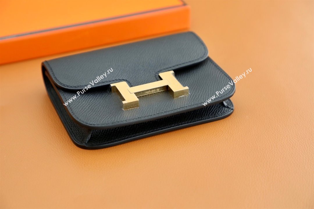 Hermes epsom leather Constance Slim Wallet with belt handmade noir/gold (original quality) (ayan-240115-08)