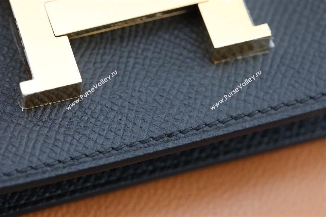 Hermes epsom leather Constance Slim Wallet with belt handmade noir/gold (original quality) (ayan-240115-08)