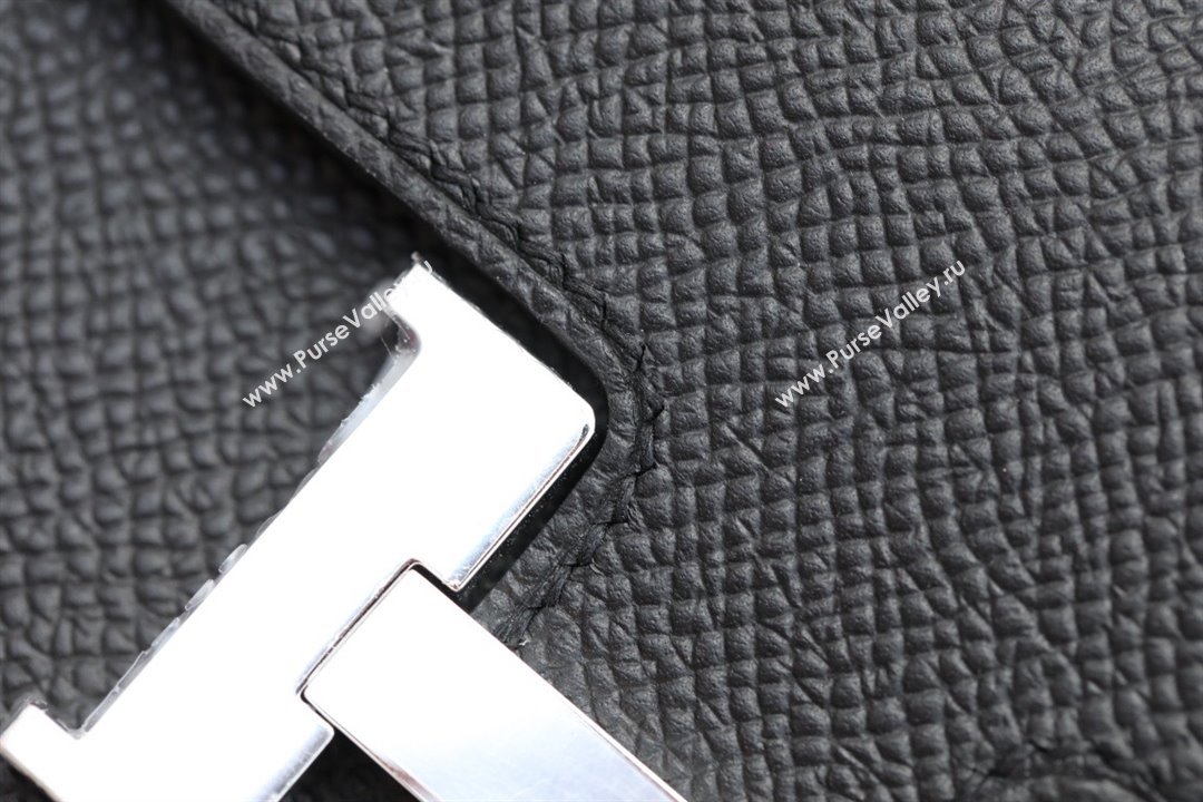 Hermes epsom leather Constance Slim Wallet with belt handmade noir/silver (original quality) (ayan-240115-09)