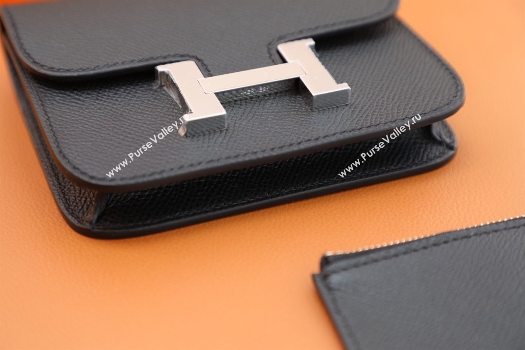 Hermes epsom leather Constance Slim Wallet with belt handmade noir/silver (original quality) (ayan-240115-09)