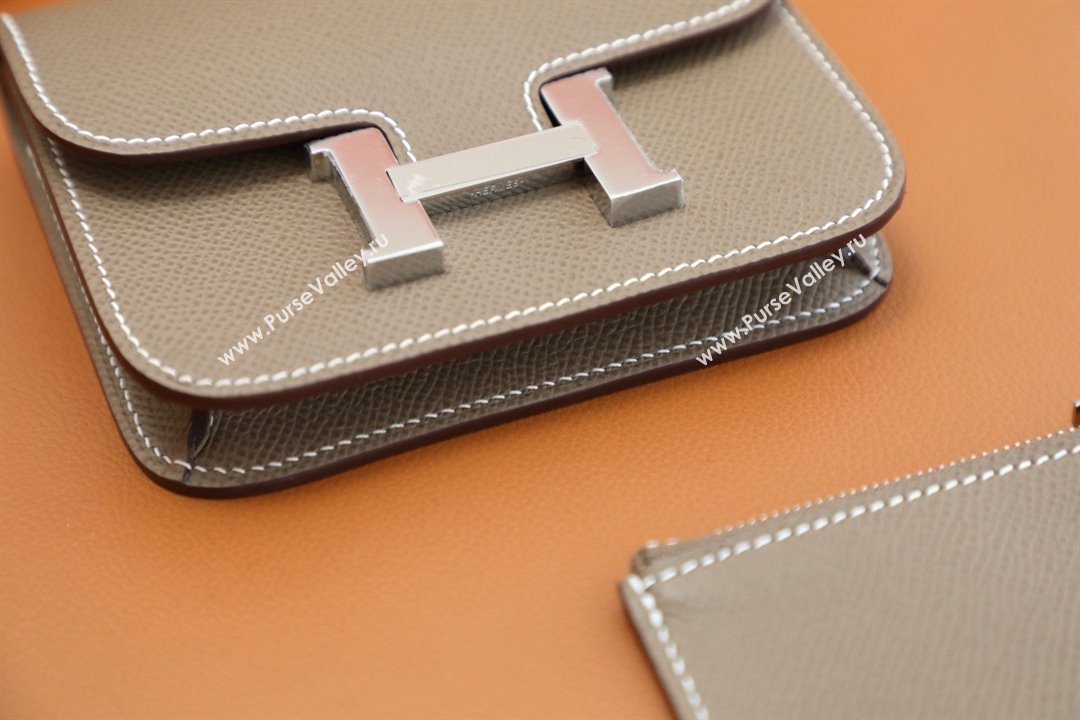 Hermes epsom leather Constance Slim Wallet with belt handmade etoupe/silver (original quality) (ayan-240115-10)