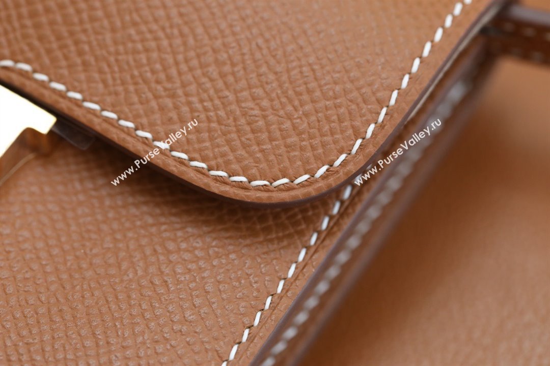 Hermes epsom leather Constance Slim Wallet with belt handmade gold brown/silver (original quality) (ayan-240115-11)