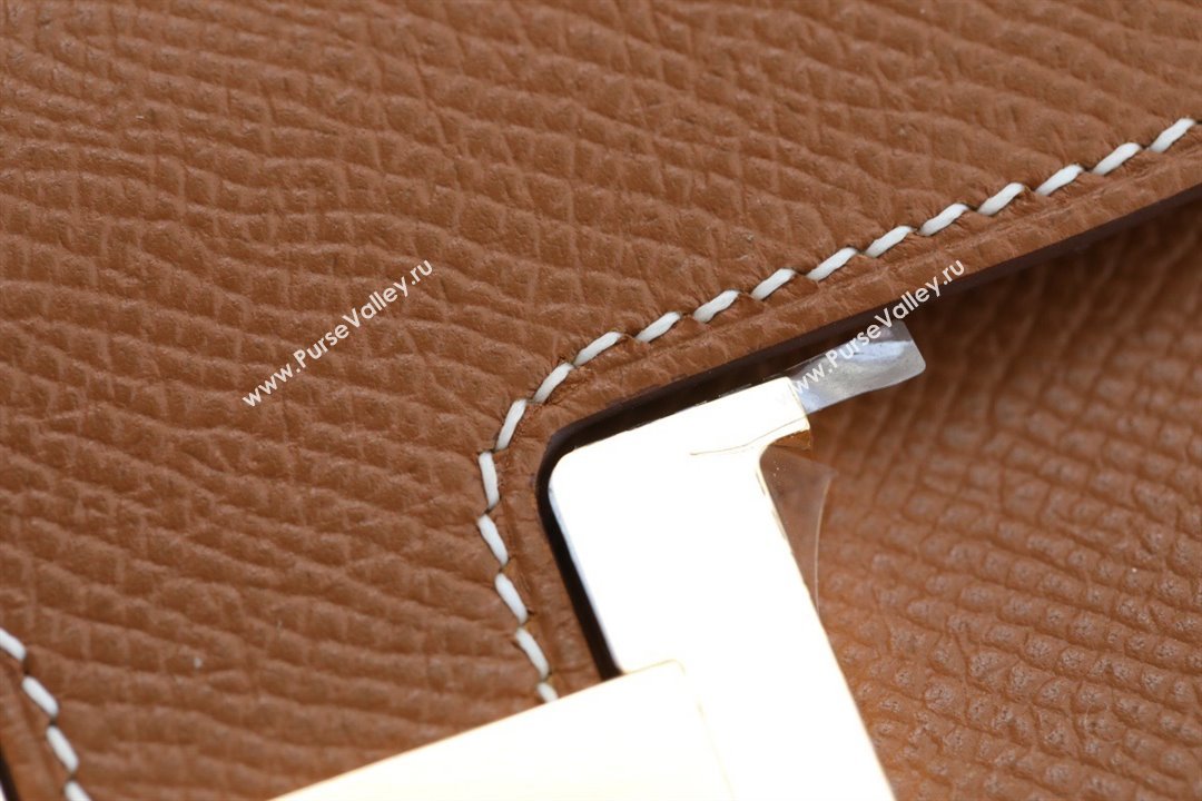 Hermes epsom leather Constance Slim Wallet with belt handmade gold brown/silver (original quality) (ayan-240115-11)