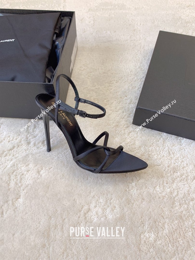 Saint Laurent Heel 10cm clara sandals in crepe satin 742236 Black 2024 (kaola-24010801)