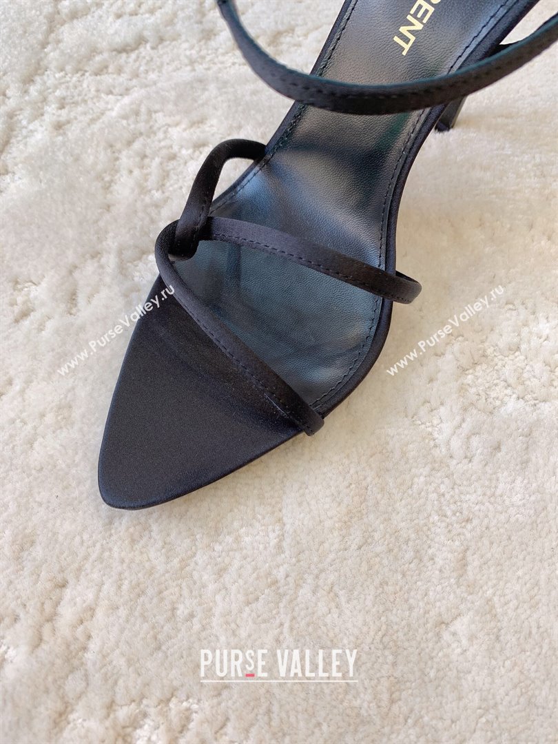 Saint Laurent Heel 10cm clara sandals in crepe satin 742236 Black 2024 (kaola-24010801)